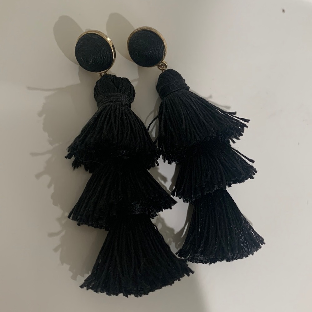Black and Gold Tassel Earrings